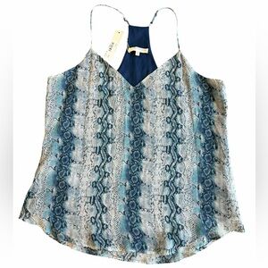 Lavender Brown 100% Silk Snakeskin Print Halter Tank Top – Size L Made in USA